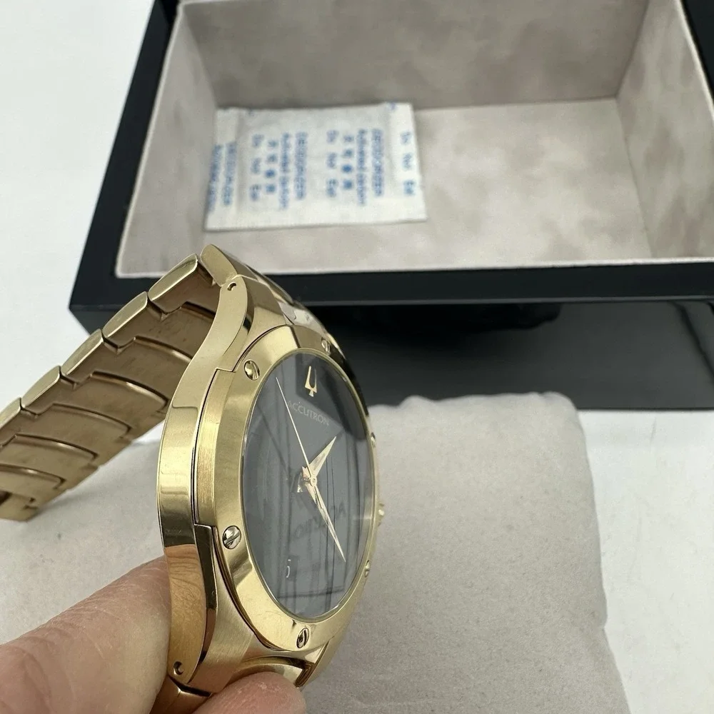 VTG 07 Accutron Belize Gold Tone Stainless Steel Watch Black Face 27B64 Ret $650